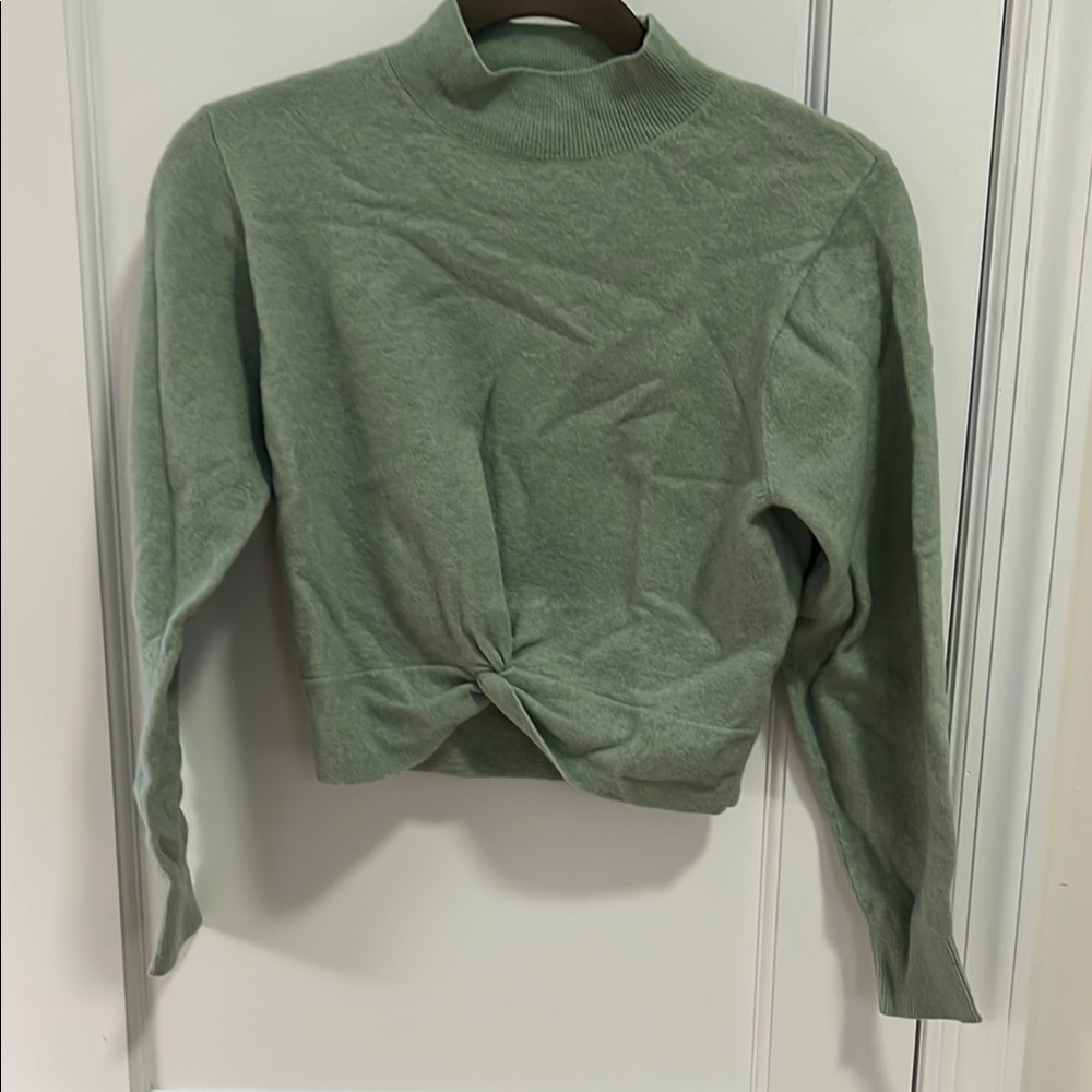 & Other Stories Cropped Green Mockneck Sweater